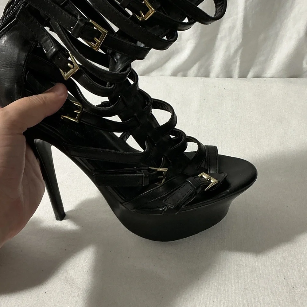 FRH Black Strappy Gladiator Platform Stiletto Heels